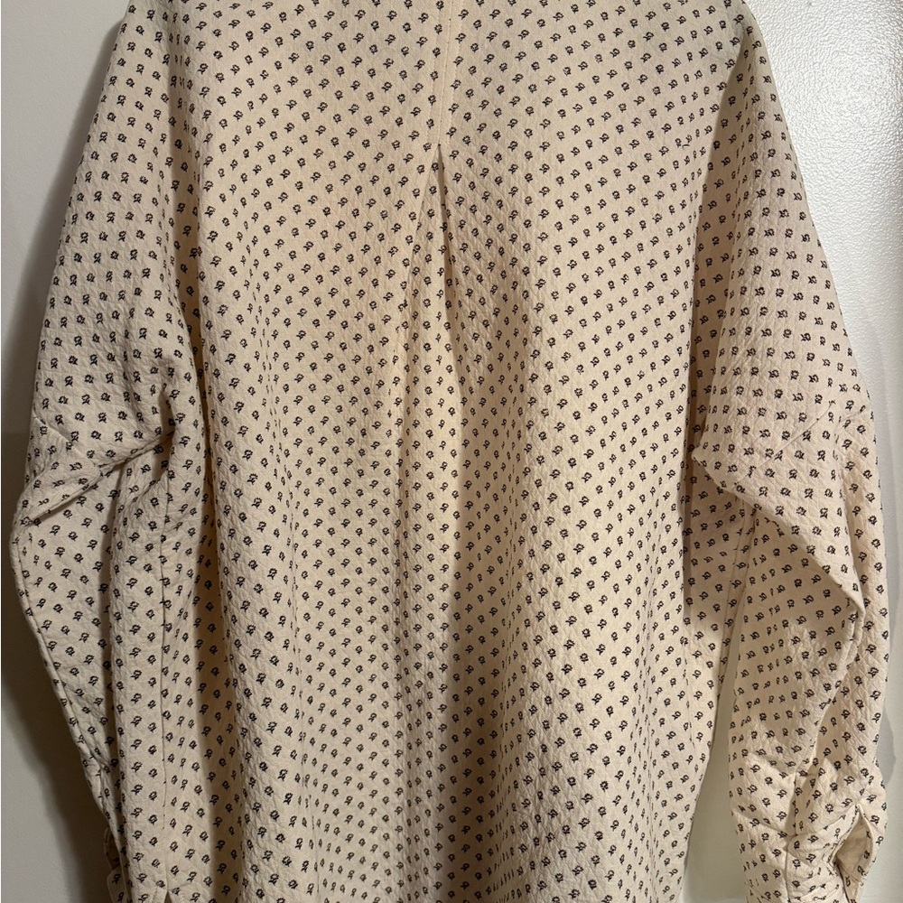 Light Cream Button-Down Shirt with Brown Flower Print - Picture 7 of 7